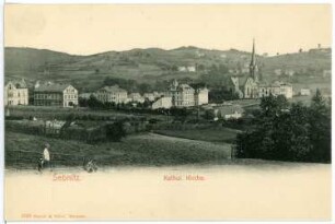 Sebnitz. Katholische Kirche. Blick vom Finkenberg in Richtung Kapellenweg