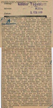 Kritik aus Kölner Tageblatt (15.02.1915)