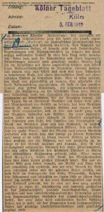 Kritik aus Kölner Tageblatt (15.02.1915)