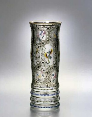 Fachschulglas-Vase mit Pirol-Vögeln