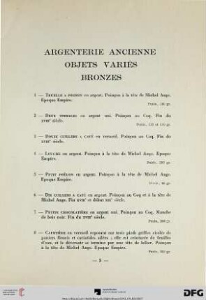 Argenterie ancienne – Objets varies – Bronzes (Nr. 1-28) avec planches III-IV