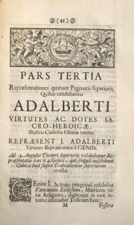 Repræsent I. Adalberti Virtutes Repræsentatæ â Geniis.