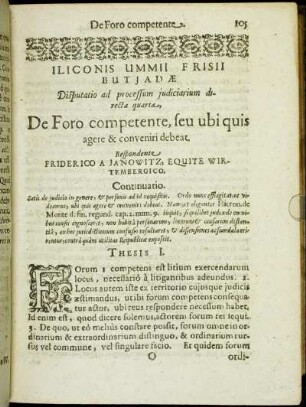 Disputatio [...] quarta. De Foro competente, seu ubi quis agere & conveniri debeat.