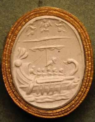 Der an den Mast gebundene Odysseus mit den Sirenen (Daktyliothek, Zweites Historisches Tausend)