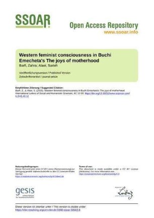 Western feminist consciousness in Buchi Emecheta's The joys of motherhood