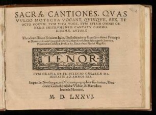Teodoro Riccio: Sacrae cantiones ... quinque, sex et octo vocvm ... Tenor