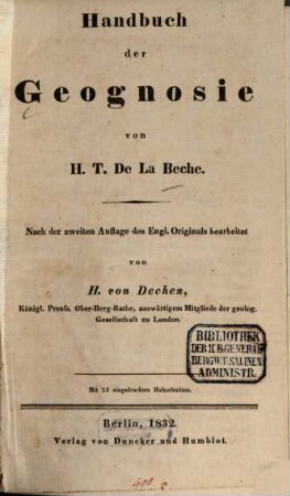 Handbuch der Geognosie : mit 23 eingedruckten Holzschnitten