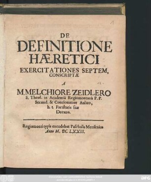 De Definitione Haeretici Exercitationes Septem