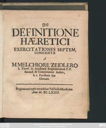 De Definitione Haeretici Exercitationes Septem