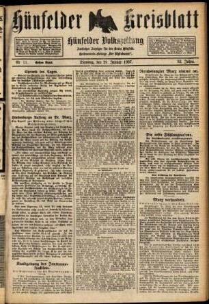 Erste Ausgabe vom Dienstag, den 25. Januar 1927.