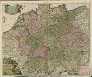 S. R. I. in Germania Descriptio prae caeteris aliis Longé Accuratior, Comprehendens, Novem Circulorum, Regni Bohemiae, Belgii, Helvetiaeque : Uneversae, Distinctam Divisionem cum Sub divisione in Provincias Minores ; Cum Privil. Patent. D. D. Ordin. Holl. Westfrisiaeque