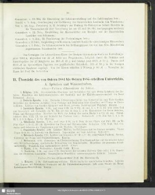 II. Übersicht des von Ostern 1884 bis Ostern 1885 erteilten Unterrichts