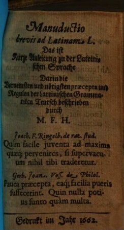 Manuductio brevis ad Latinam Linguam ...