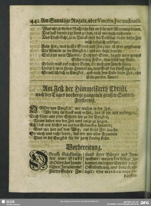 Am Fest der Himmelfarth Christi, nach der Tages vorhergegangenen grossen Sonnen-Finsterniß