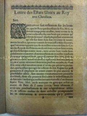 Brief der Stände der Vereinigten Niederlande an König Ludwig XIV. von Frankreich