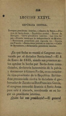 Leccion XXXVI. República Central