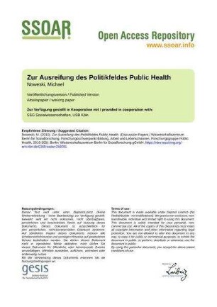 Zur Ausreifung des Politikfeldes Public Health