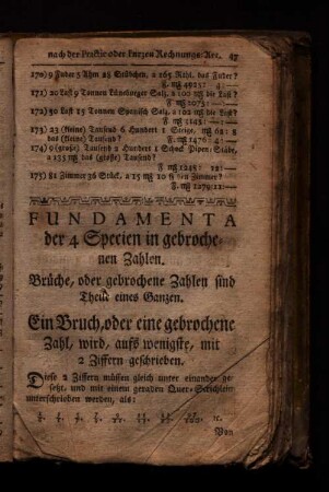 Fundamenta der 4 Specien in gebrochenen Zahlen.
