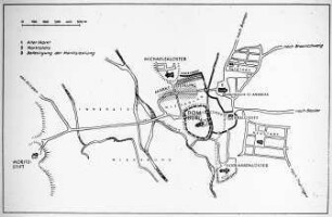 Hildesheim, Lageplan mit wichtigen Gebäudegruppen
