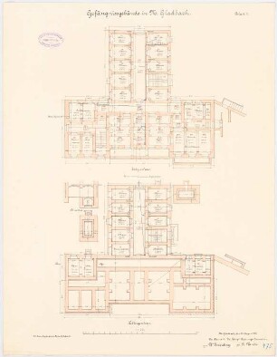 Amtsgericht und Gefängnis, Mönchengladbach: Gefängnis: Grundriss Keller, Erdgeschoss 1:100