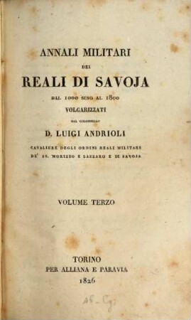 Annali militari dei reali di Savoja dal 1000 sino al 1800, 3