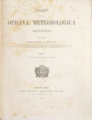Anales de la Oficina Meteorológica Argentina = Annals of the Argentine Meteorological Office. 1, 1. 1878