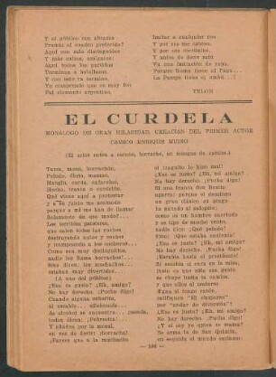 El curdela : Monólogo de gran Hilaridad, creación del primer actor cómico Enrique Muiño