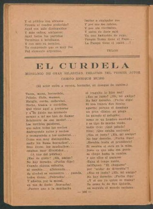 El curdela : Monólogo de gran Hilaridad, creación del primer actor cómico Enrique Muiño