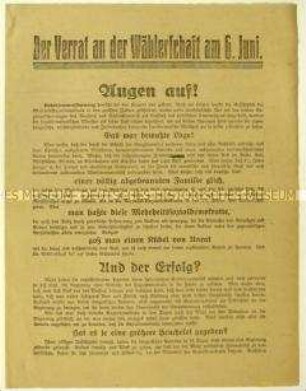Flugschrift der SPD zum Ergebnis der Reichstagswahl 1920 und Aufruf zum Beitritt