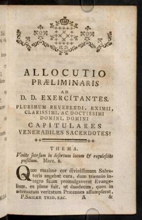 1-23, Allocutio praeliminaris.
