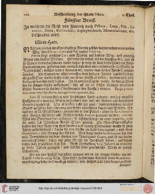 1. Theil: Fünffter Brieff (Florenz, Pistoia, Luca, Pisa, Livorno, Siena, Radicofani, Aquapendente, Montefiascone etc.)
