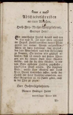 Abschiedsschreiben an einen Adelichen