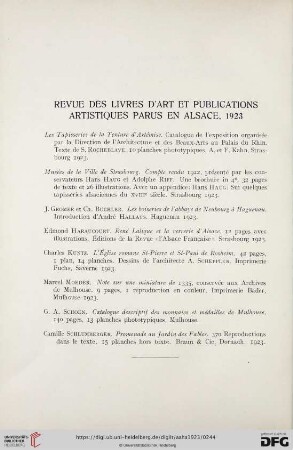 Revue des livres d'art et publications artistiques parus en Alsace, 1923