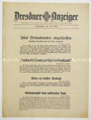 Nachrichtenblatt "Dresdner Anzeiger" u.a. zu einem britischen Luftangriff auf Berlin