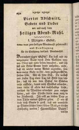 232-258, Vierter Abschnitt. Gebete und Lieder vor und nach dem heiligen Abend-Mahl.