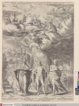 [Herkules zwischen Tugend und Wollust, in den Wolken Jupiter von Göttern umgeben]