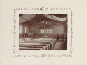 Innenansicht der provisorischen protestantischen Kirche im Exerzier-Haus I. in Mörchingen