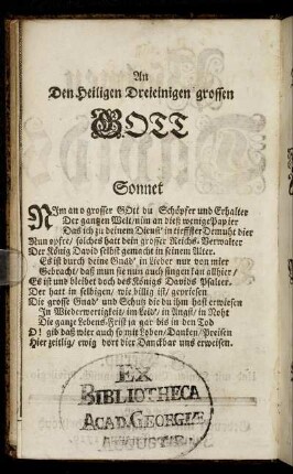 An den Heiligen Dreieinigen grossen Gott. Sonnet