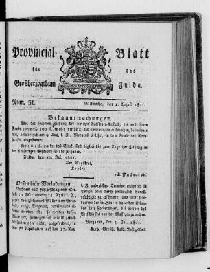 Num. 31, Ausgabe vom 1. August 1821