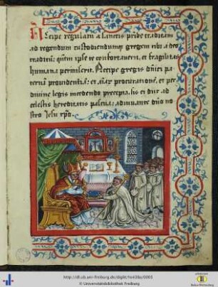 [1r] Accipe regulam a sanctis patribus traditam.