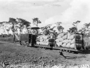 Feldbahn : Feldbahn mit offenen Loren zum Transport von Kaffeesäcken