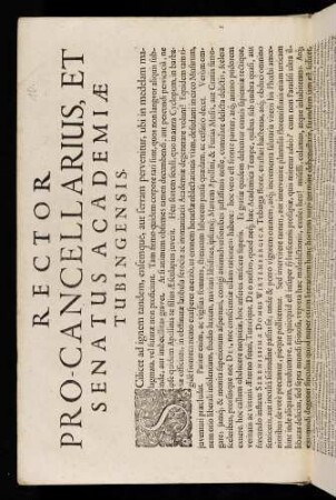 Rector Pro-Cancellarius, Et Senatus Academiae Tubingensis
