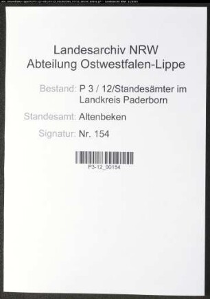 Sterberegister Standesamt Altenbeken