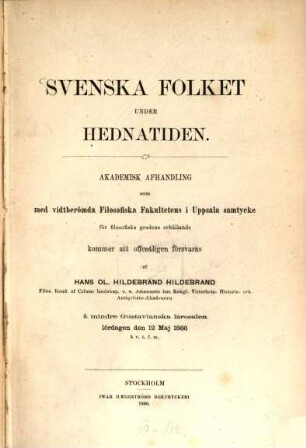 Svenska Folket under Hednatiden : Akademisk Afhandling