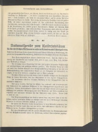 Nationalspende zum Kaiserjubiläum für die christlichen Missionen in unseren Kolonien und Schutzgebieten