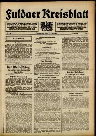 Erste Ausgabe vom Samstag, den 05. Januar 1918.