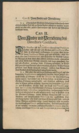 Cap. II. Vom Ambte und Verricvhtung des Directoris Consistorii.