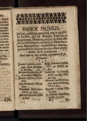 Index Primus ... Eorum, qui ad diversos Epistolas scripserunt, Nomina ...
