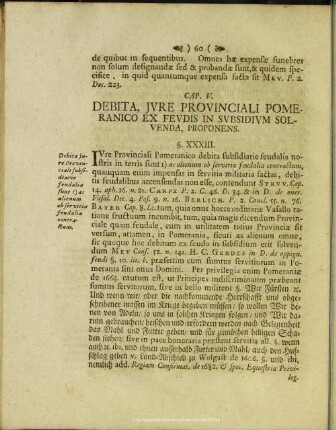 Cap. V. Debita, Jure Provinciali Pomeranico Ex Feudis In Subsidium Soluenda, Proponens