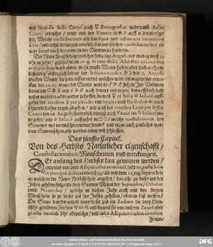 Das fünffte Capitel. Von des Herbsts Natürlicher eigenschafft ...